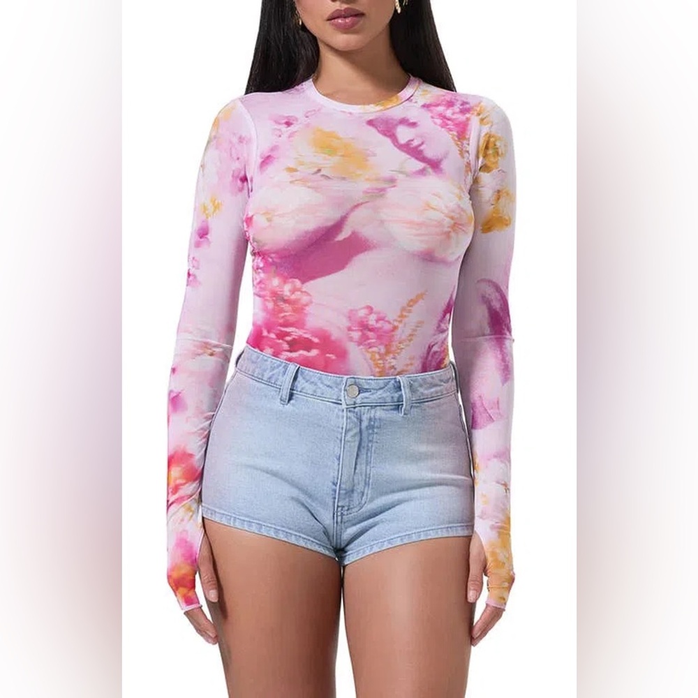 AFRM Pink and Yellow Floral Bodysuit